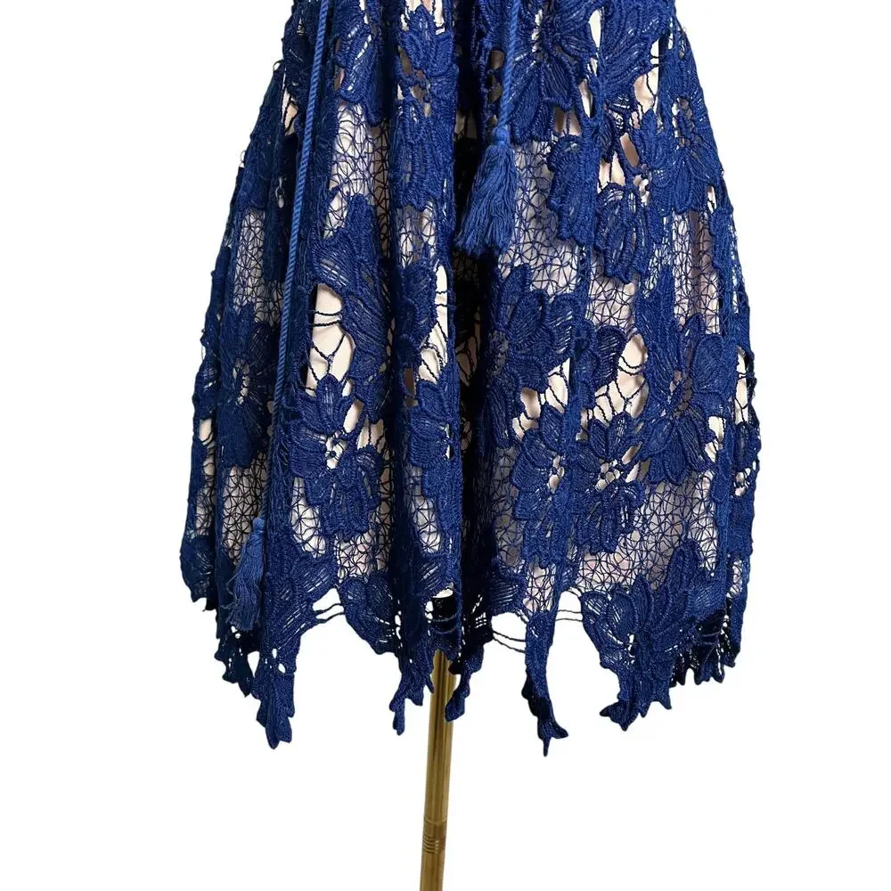 Parisian Lace Fit & Flare Dress Womens 10 Petite Blue Floral Party Cocktail - Picture 2 of 12